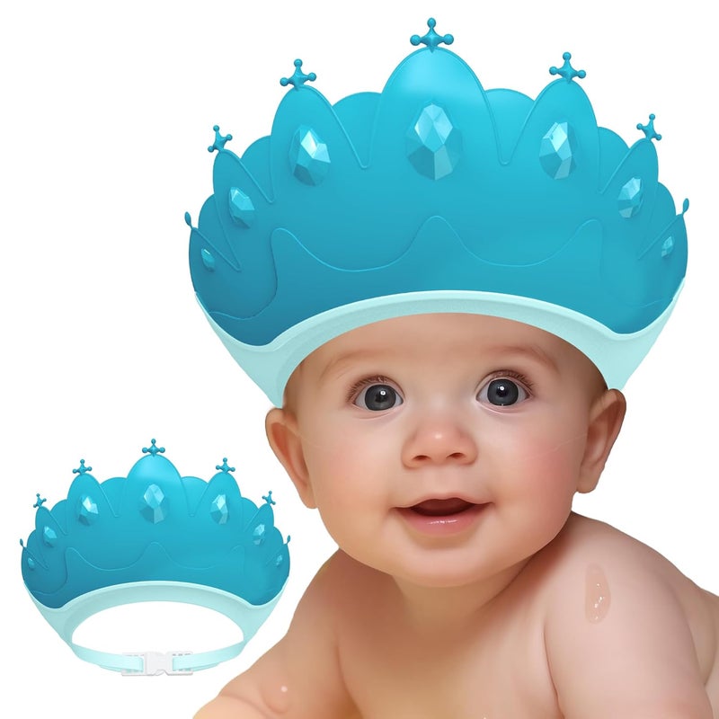 TinyGuardian Baby Shower Cap Shield, Baby bath set shower cap, Visor Hat for Eye and Ear Protection for 0-9 Years Old Children,Cute Crown Shape Makes the Baby Bath More Fun (Blue) - Image 1